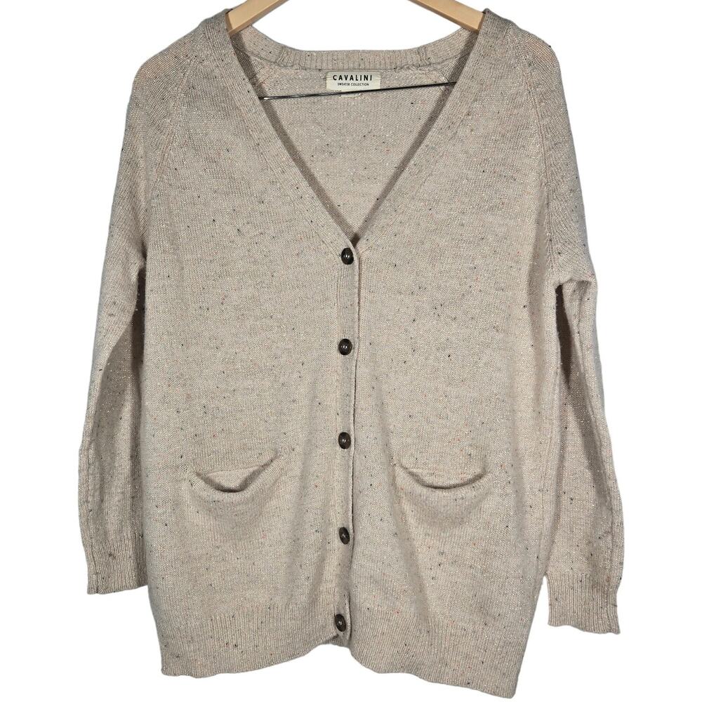 Cavalini Sweater‎ Collection Knit Cardigan Speckled Wool Blend Button Front S